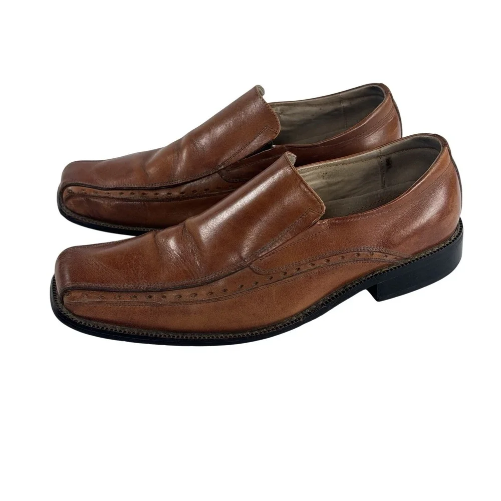 Stacy Adams Brown Loafers Cognac 24363-221 Slip On Dress Shoes‎ Square Sz 10